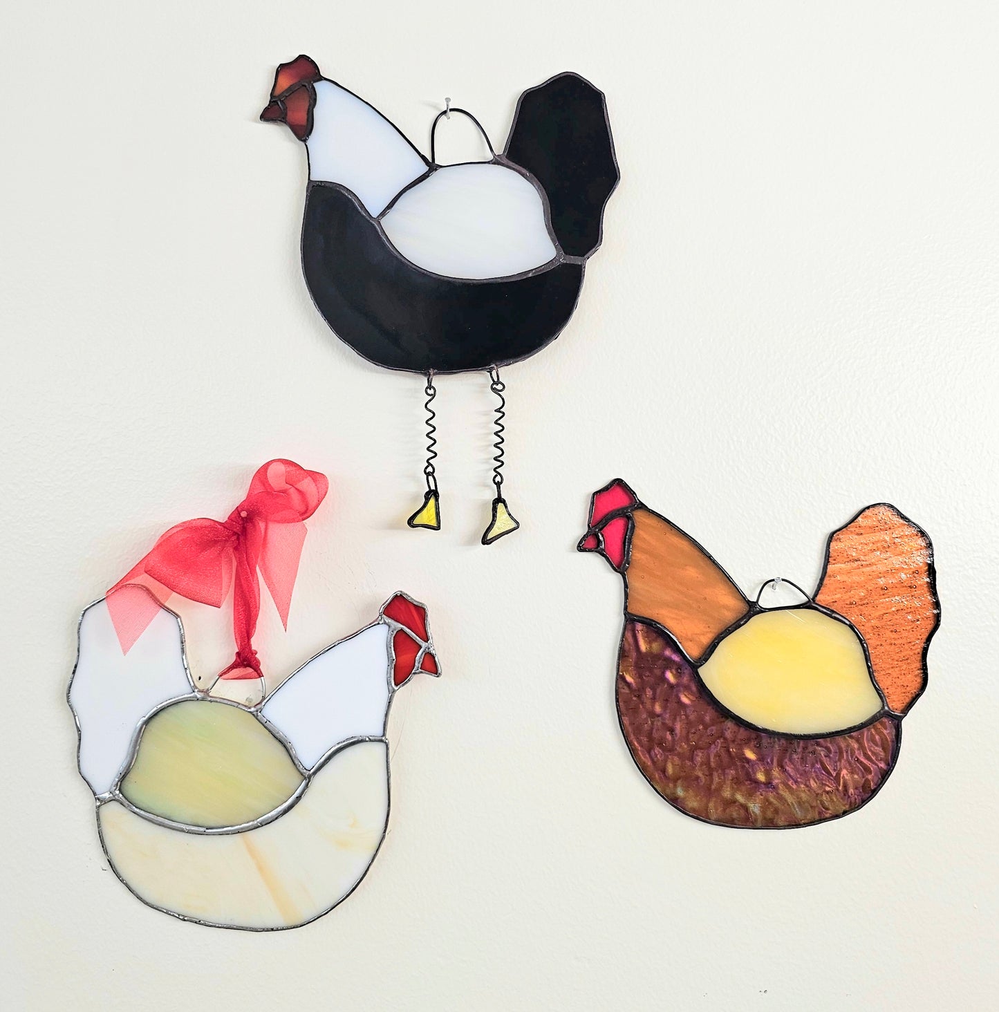 Feather & Frond: Stained Glass Hens & Monstera Leaves