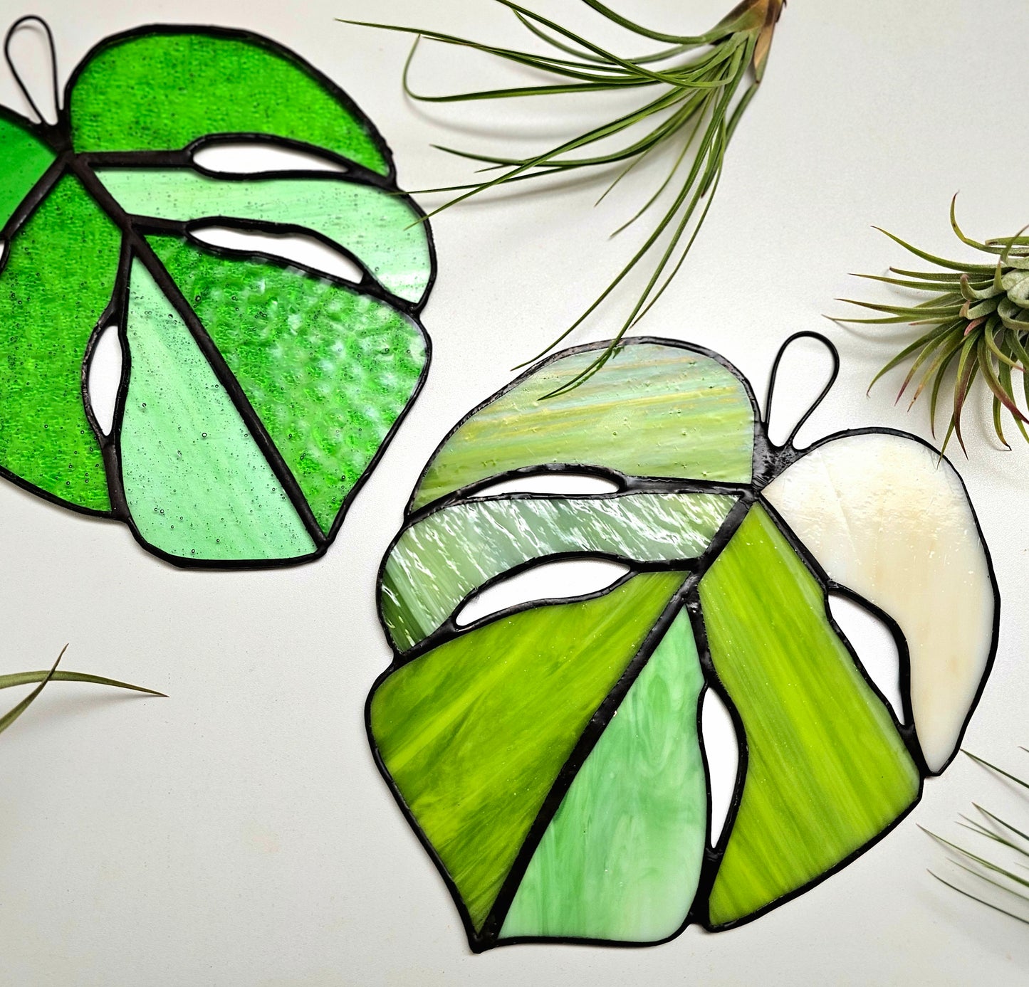Feather & Frond: Stained Glass Hens & Monstera Leaves