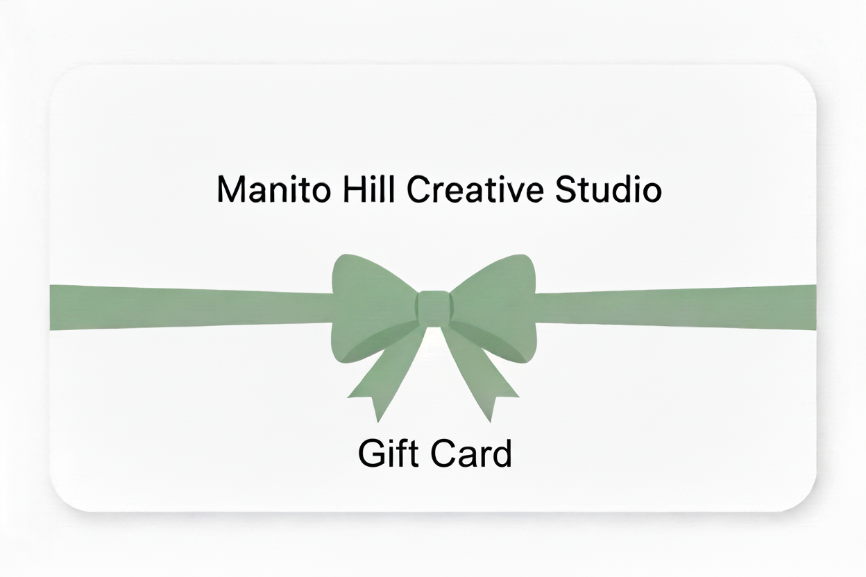 Could you change the bow and ribbon to the green, make the background white, and use black for the "Manito Hill Creative Studio"